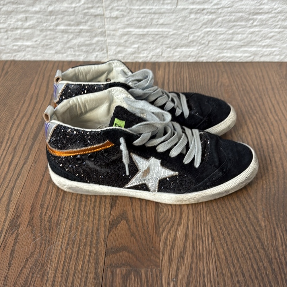 Golden Goose MidStar Black Glitter Sneakers, Good Condition: Size 8 - Picture 4 of 14
